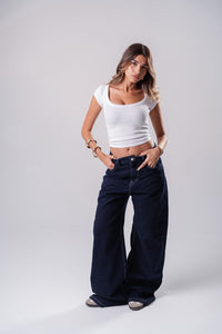 Blue Raw Denim Wide-leg