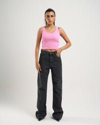 Acid Washed Black Flared Denim