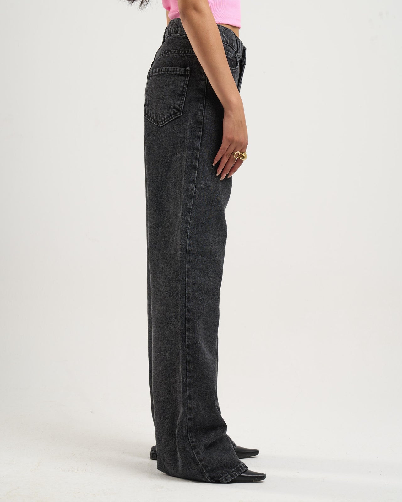 Acid Washed Black Flared Denim