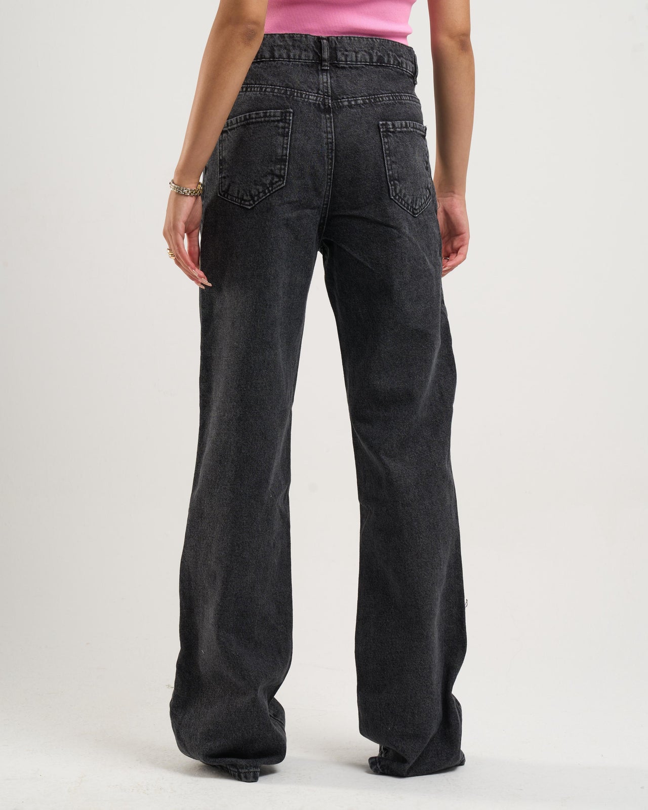 Acid Washed Black Flared Denim