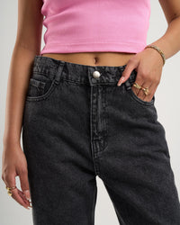 Acid Washed Black Flared Denim