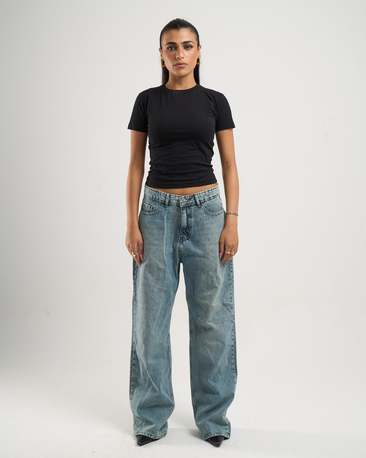 Wide-Leg Yellow Tint Washed Denim