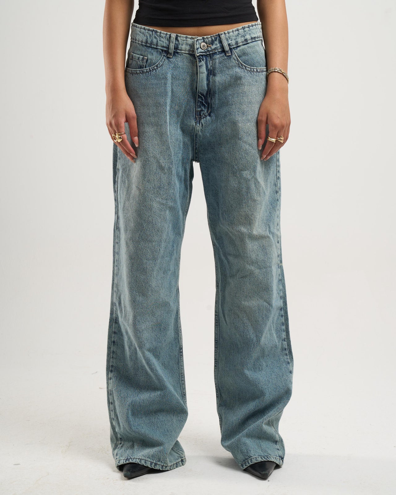 Wide-Leg Yellow Tint Washed Denim