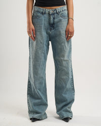 Wide-Leg Yellow Tint Washed Denim