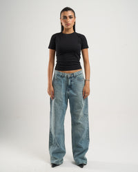 Wide-Leg Yellow Tint Washed Denim