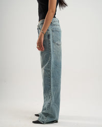 Wide-Leg Yellow Tint Washed Denim